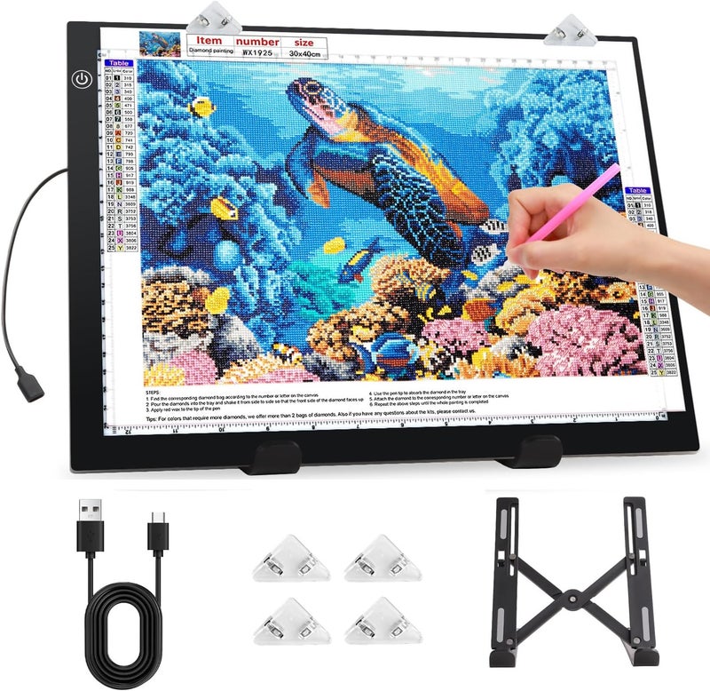 Zocelight A3 Light Pad for Diamond Painting Kit,4800Lux Super Bright 5mm Ultra Thin Diamond Art Light Board with Stand and Clip,3 Levels Dimming Light Box for Artists,Drawing,Sketching,Animation - Image 1